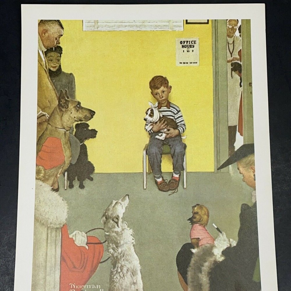 Norman Rockwell At The Vet’s Office Lithograph Waiting for the Vet 8” x 10”